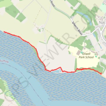 England Coast Path Westwards from Nacton Shore trail, distance, elevation, map, profile, GPS track