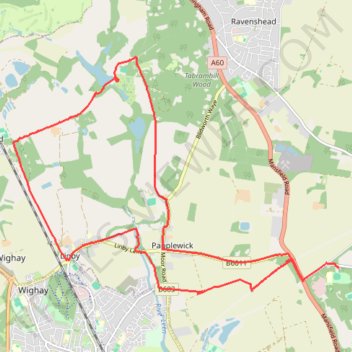 Gravel loop ride between Burntstump Country Park and Newstead Abbey Gardens trail, distance, elevation, map, profile, GPS track