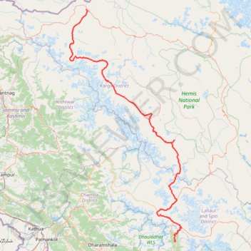 Manali - Kargil trail, distance, elevation, map, profile, GPS track