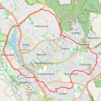 Tuggeranong Loop trail, distance, elevation, map, profile, GPS track