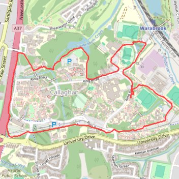 University Sidewalks trail, distance, elevation, map, profile, GPS track