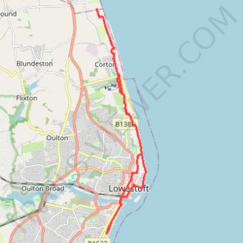 Suffolk Coast Path (SCP) between Hopton and Lowestoft trail, distance, elevation, map, profile, GPS track